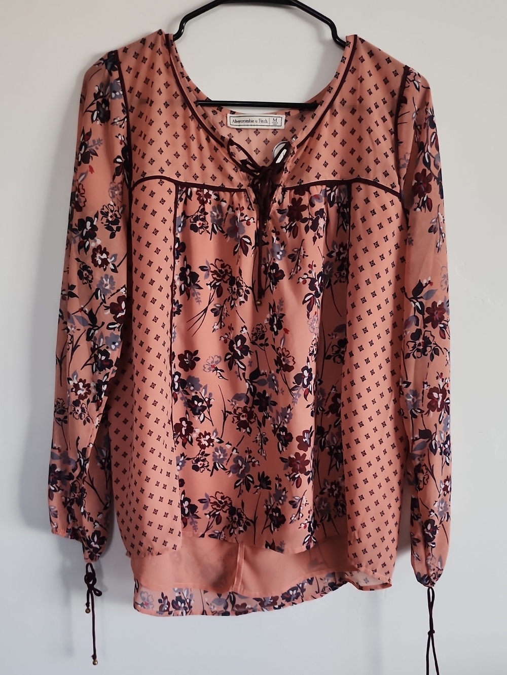 Abercrombie & Fitch Rose Pink Floral Tie-Neck Blouse